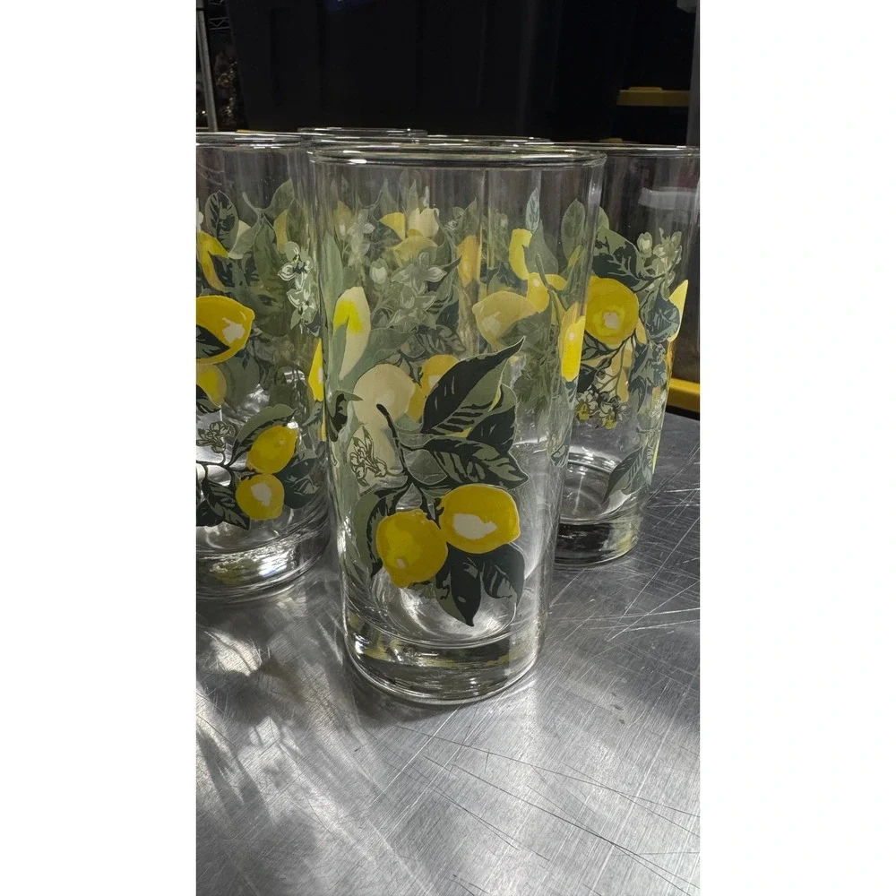 Vtg Libbey Royal Norfolk Lemon Citrus Highball Glasses Set of 7 Tumblers